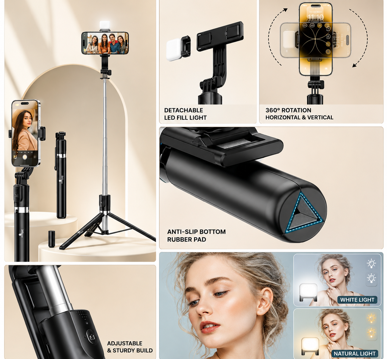 360° Selfie Stick with Tripod & Wireless Remote