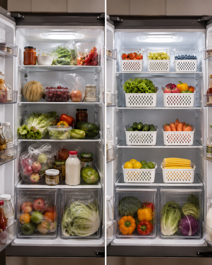 Fridge Organizer Storage Boxes with Drain Basket | Pack of 4