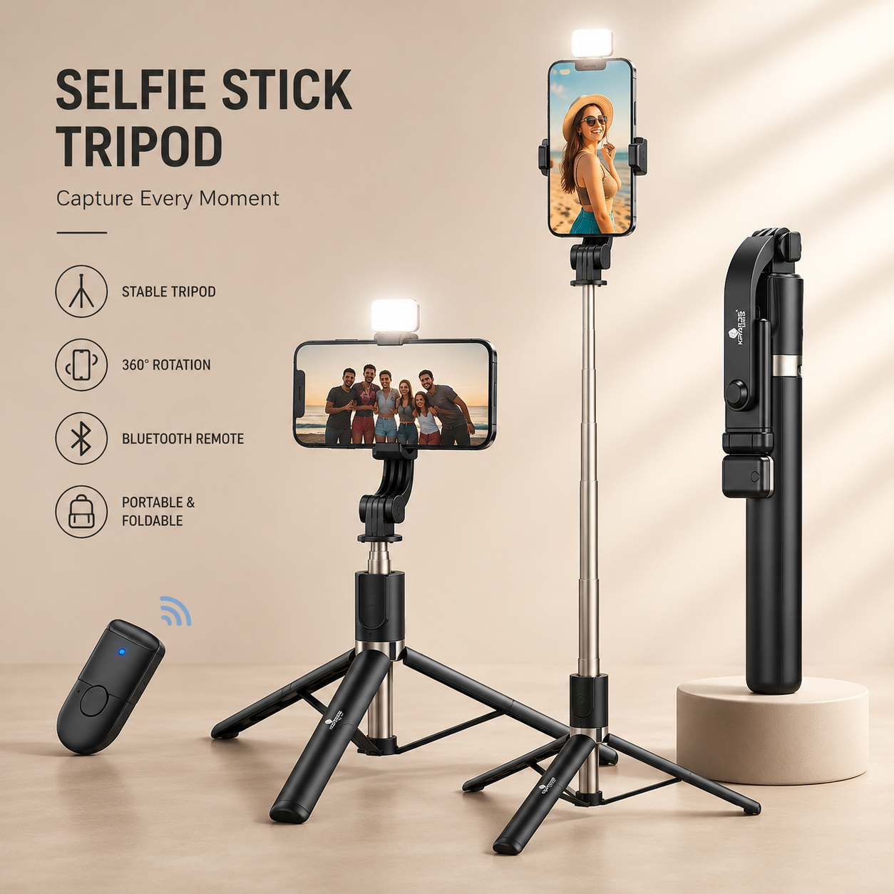 360° Selfie Stick with Tripod & Wireless Remote