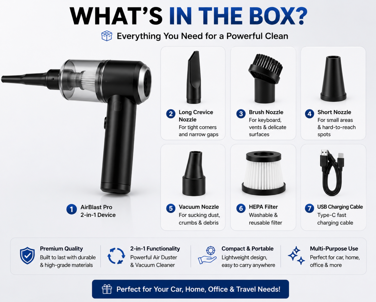 LifeEase™ AirBlast Pro | 2-in-1 Air Duster & Vacuum Cleaner