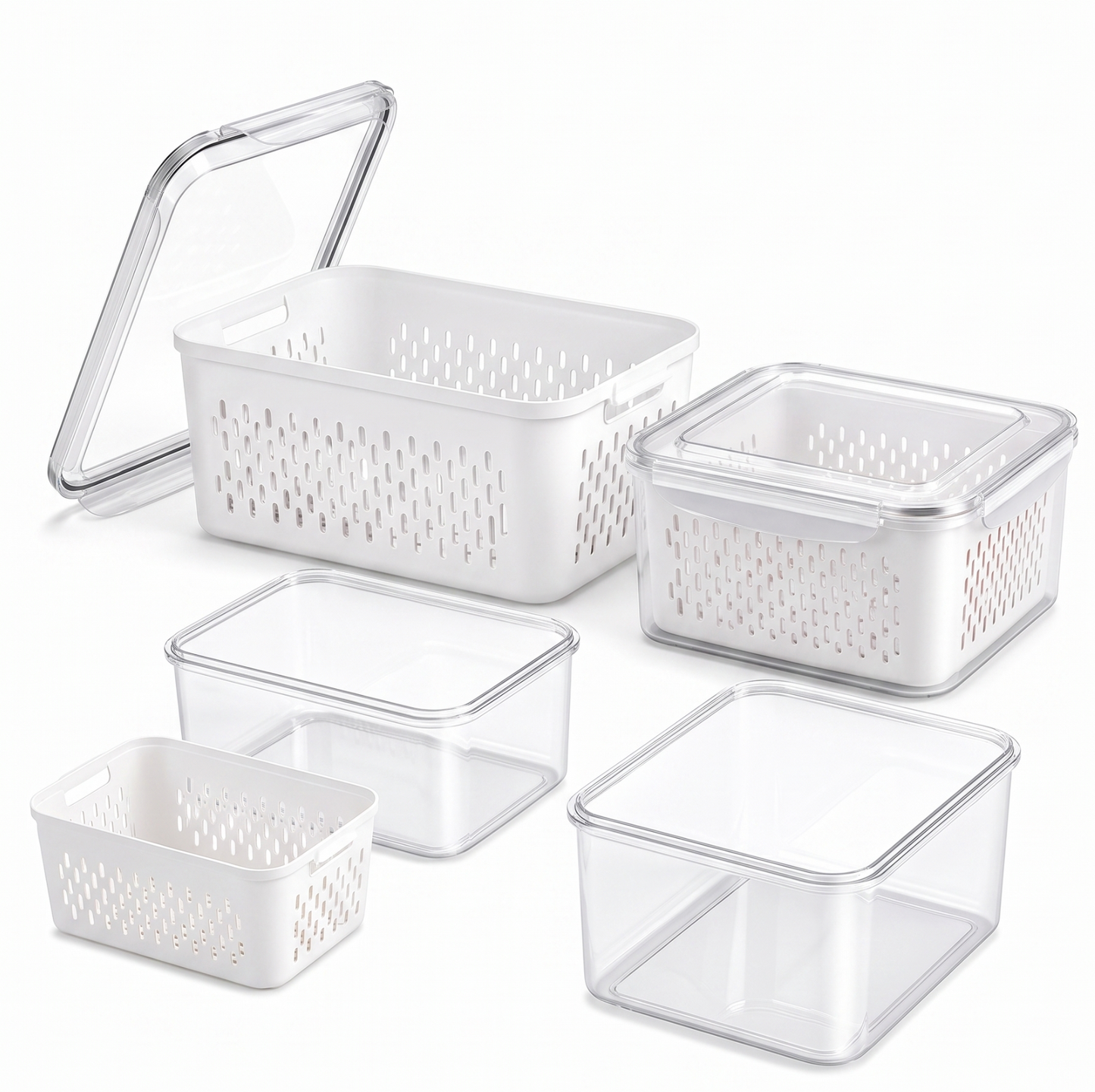 Fridge Organizer Storage Boxes with Drain Basket | Pack of 4