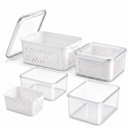 Fridge Organizer Storage Boxes with Drain Basket | Pack of 4