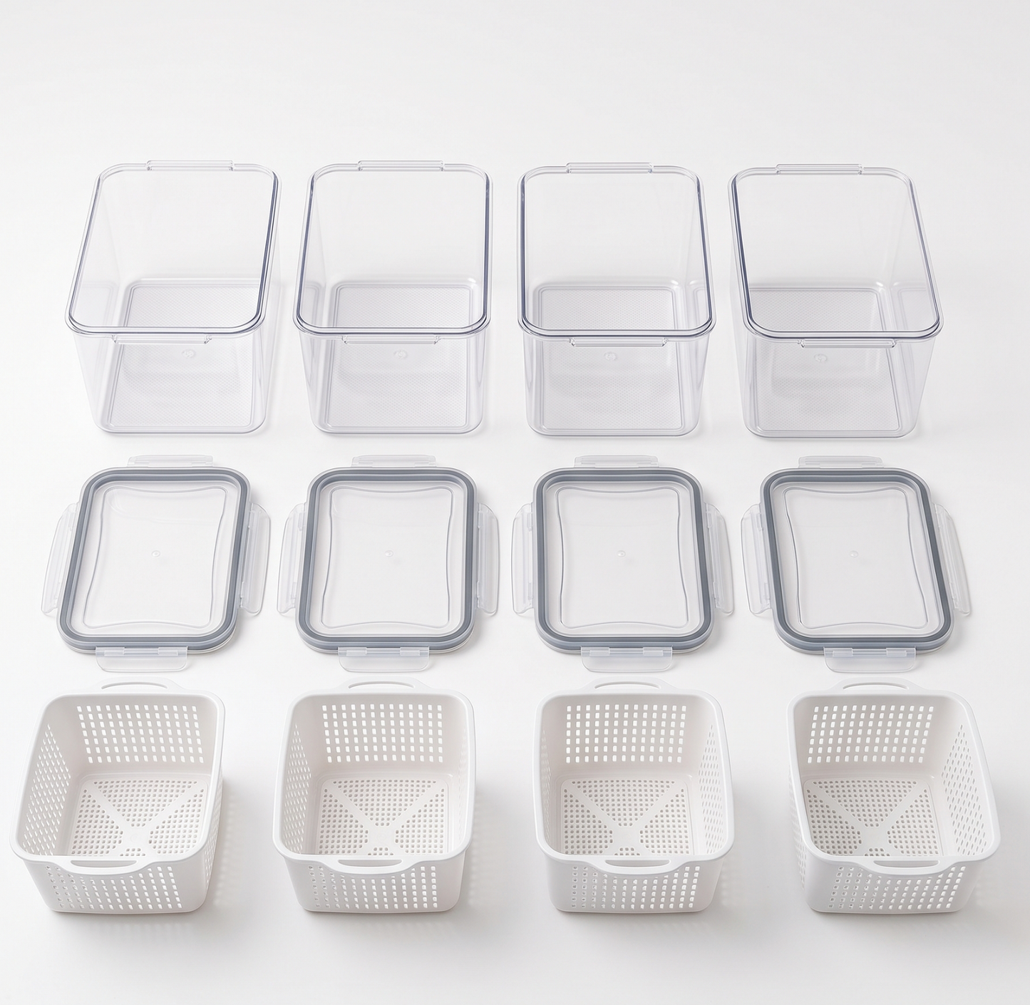 Fridge Organizer Storage Boxes with Drain Basket | Pack of 4