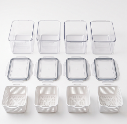 Fridge Organizer Storage Boxes with Drain Basket | Pack of 4