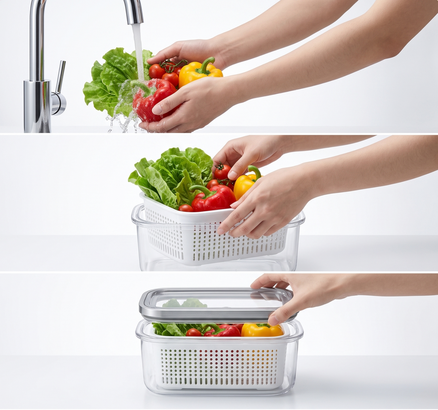Fridge Organizer Storage Boxes with Drain Basket | Pack of 4