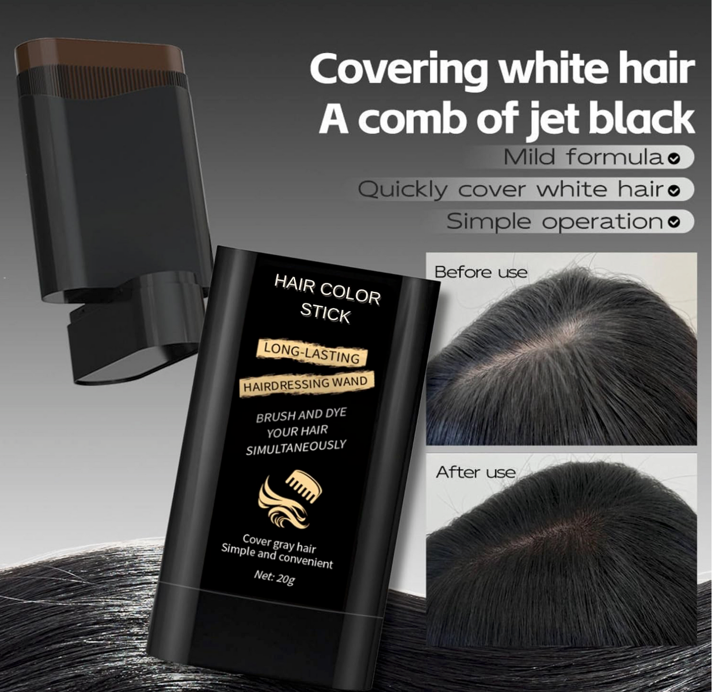 Instant Hair Dye Stick with Built-in Comb | Cover Grey Hair in Minutes
